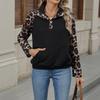 Autumn New Casual and Personalized Street Style Semi High Collar Open Collar Patchwork Leopard Print Hoodie for Women