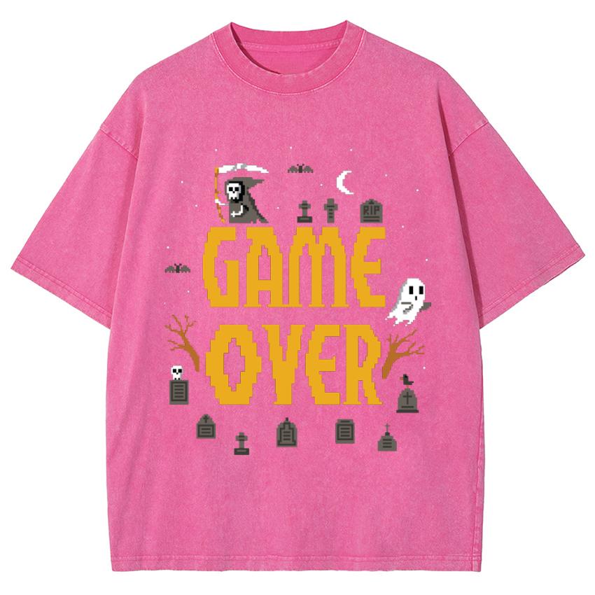 Summer Trend Couple T-shirt Loose Round Neck Short Sleeve GAME OVER Printed American Retro Style Imitation Denim