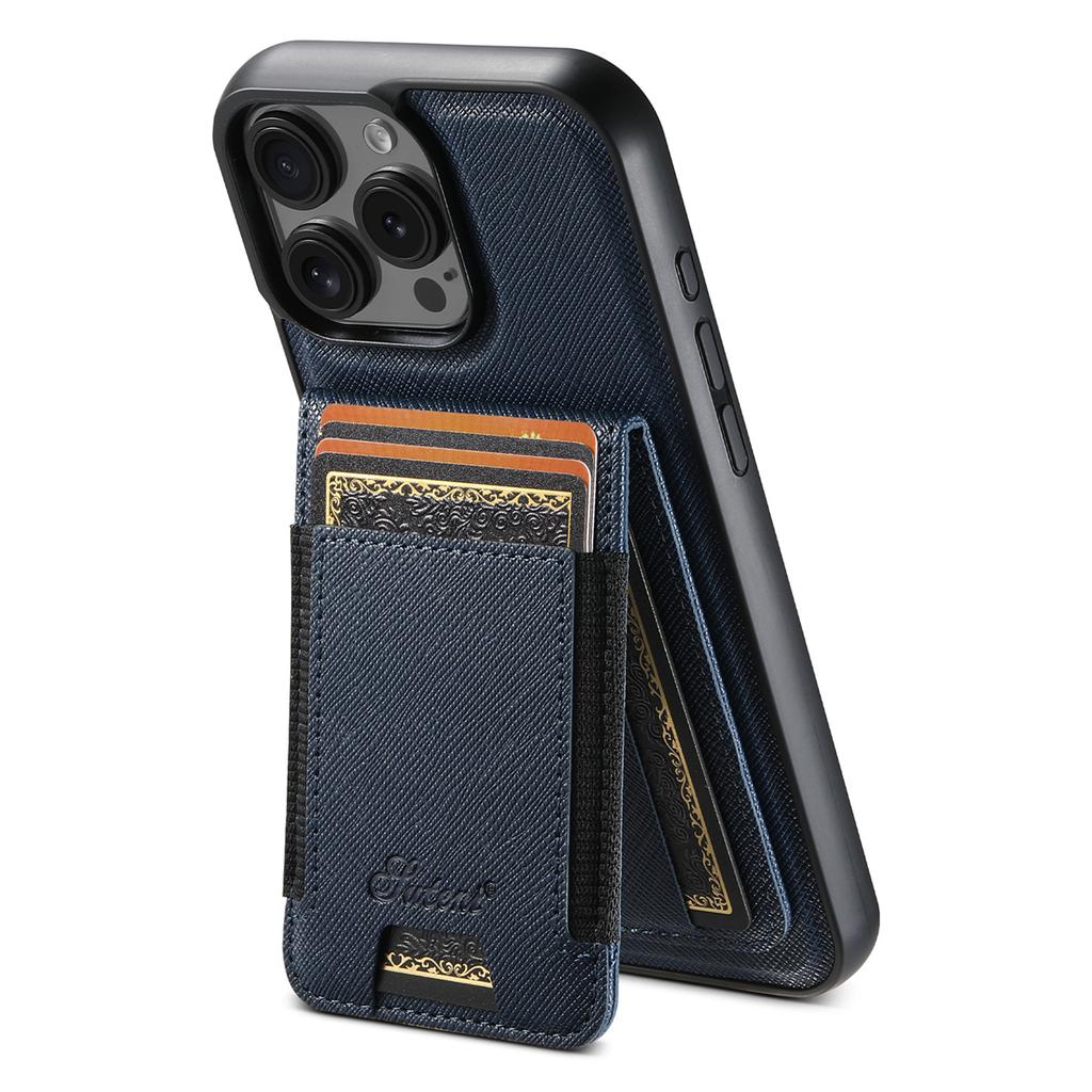 SUTENI H17 For iPhone 16 Pro Magnetic Case Cross Texture Leather Phone Back Cover with Detachable Card Bag