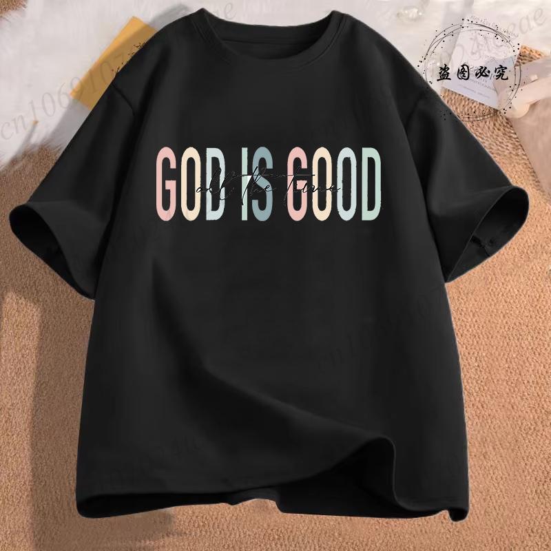 Unisex Casual Summer TShirts Cross God Is Good All The Time Graphic Printed Short Sleeve TShirt Christian Jesus Quote Tees Tops