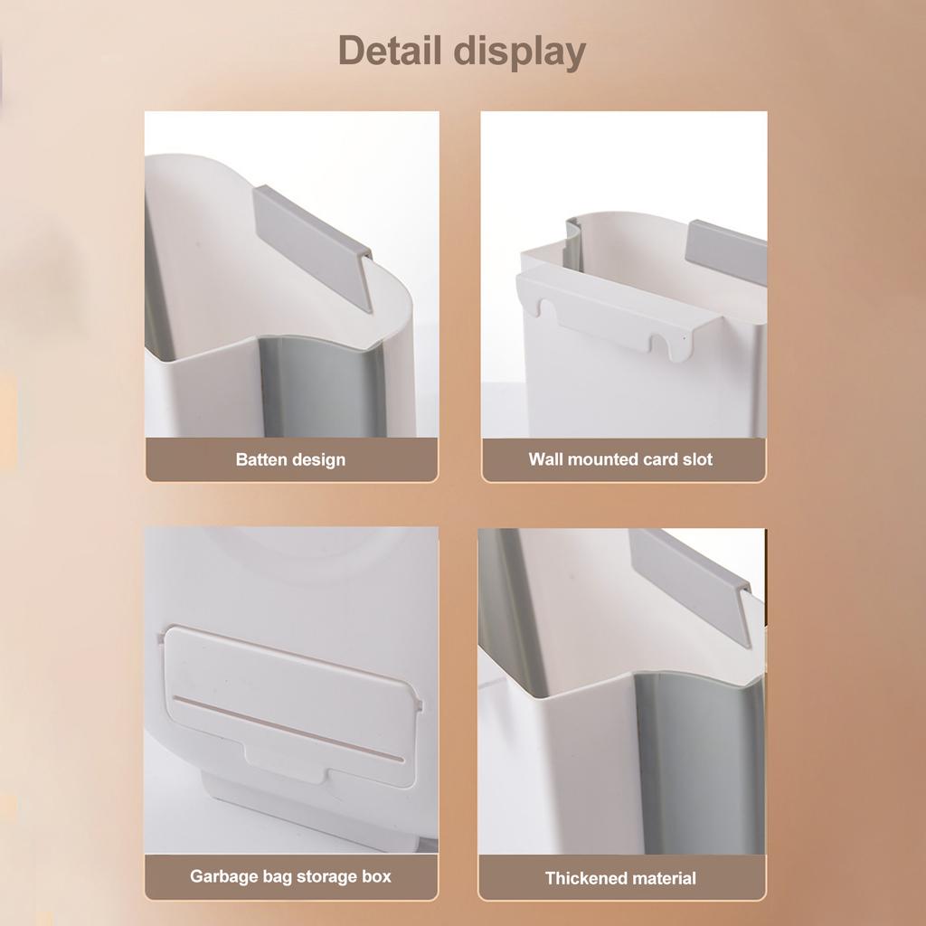 13L Wall Mounted Kitchen Trash Can Foldable Hanging Waste Bin for Cabinet & Bathroom