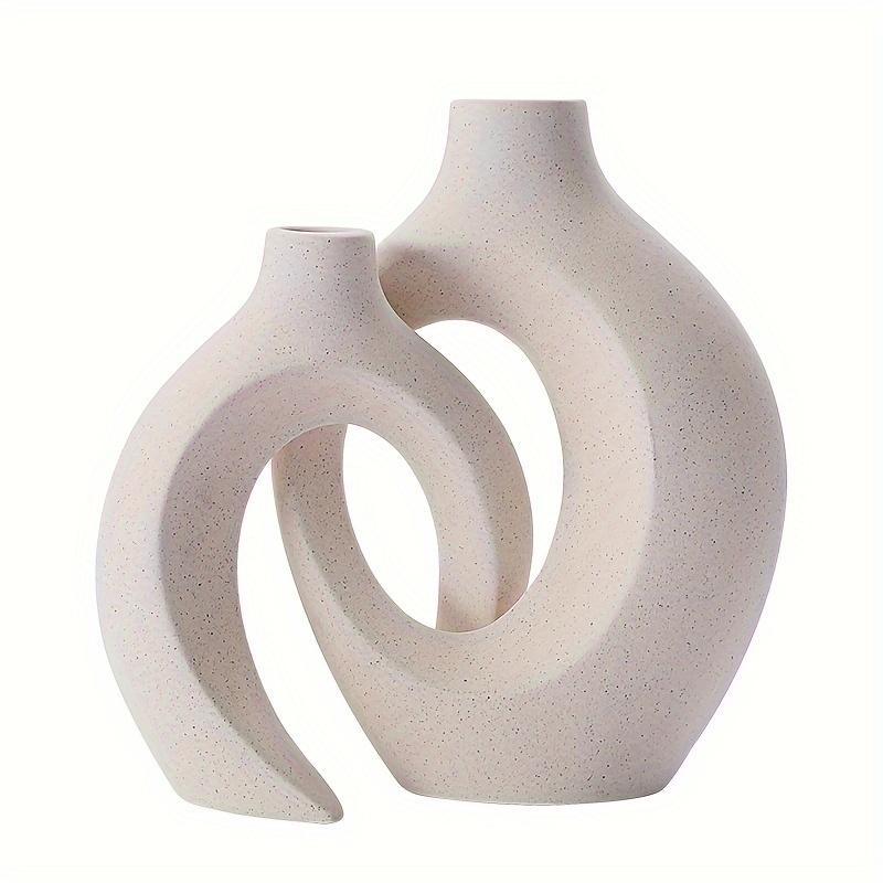 Hul Keramisk Vasesett på 2, Kosete Rund Boho Smultring Moderne Vase Nordisk Minimalistisk Dekorativ Vase for Moderne Trendy Hjem Bord Midtpunkt Dekor