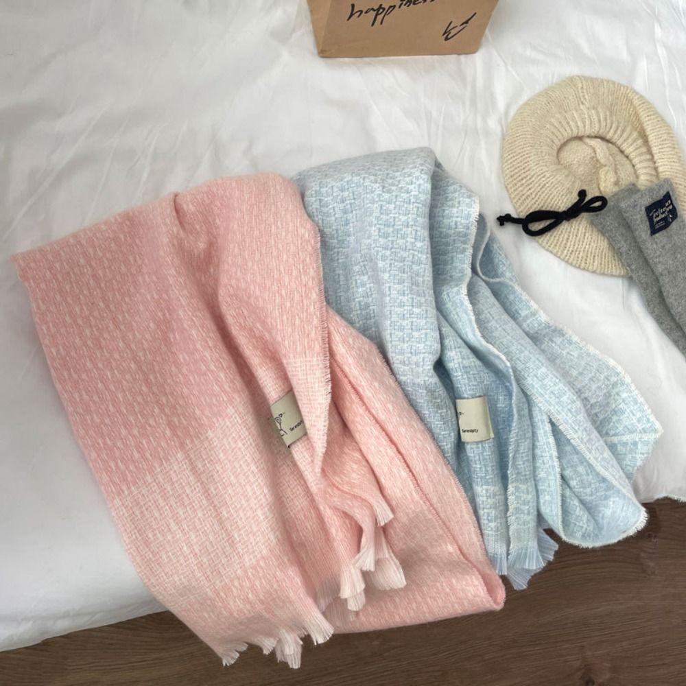 Solid Color Wool Tassel Scarves Soft Warm Bear Shawl Elegant Winter Cashmere Scarf  Student