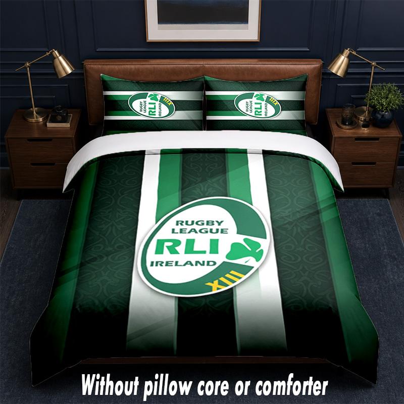 Ireland Rugby Design Bed Bedding Set 1 Duvet Cover + 2 Pillowcases Soft Breathable Household Bed Linens
