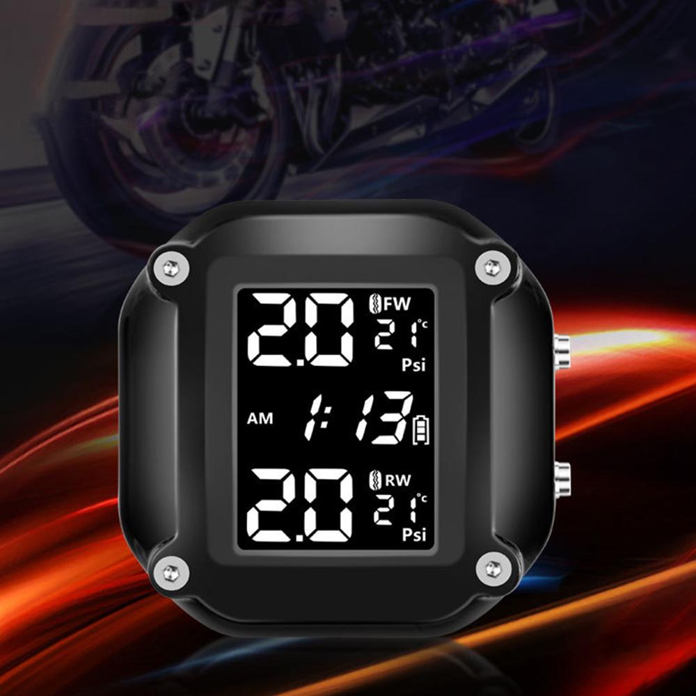 Wireless Motor Tire Pressure Monitoring Alarm System Motorcycle TPMS With 2 External Sensors LCD Display