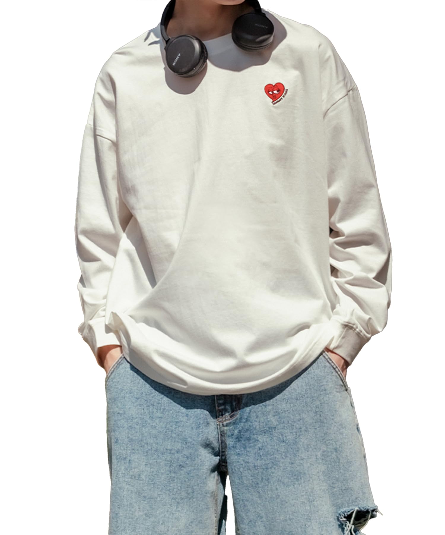 

IMPROMES SIDEWAYSTANCE Embroidered Heart Long Sleeve T-Shirt, Men s, White, 70107