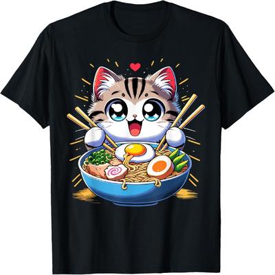 Kawaii Katze Japanischer Anime Manga Katze Ramen T-Shirt