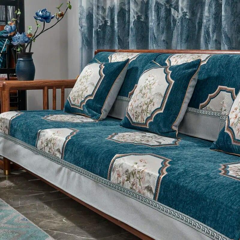 

Жаккардовый чехол в китайском стиле, синель, универсальный чехол для дивана на четыре сезона, домашний декор для гостиной, Нескользящая подушка для дивана 70x70cm 1pc