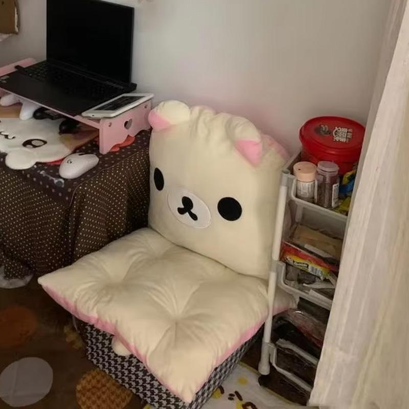 Anime Rilakkuma All In One Plush Chair Cushion Backrest Pillow Soft Cozy Seat Pad For Dormitory Office Sofa Bedroom Decor Cuddly Stuffed Fluffy