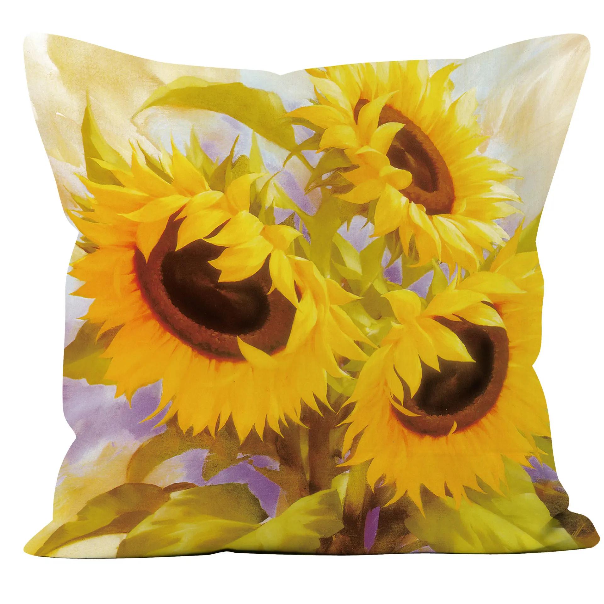 

Желто-синяя гортензия, роза, наволочка, садовый диван, украшение для кровати, подушка, картина маслом подсолнечника 40x40cm