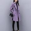 Petite Women's Mid-Length Lantern Sleeve Black Wool Coat - 2025 Korean Style for Autumn and Spring