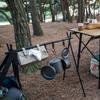M Size Low Price Outdoor Triangular Shelf With 4 Hooks Aluminum Alloy Tube Camping Folding Rack Portable Cookware Hanging Rack