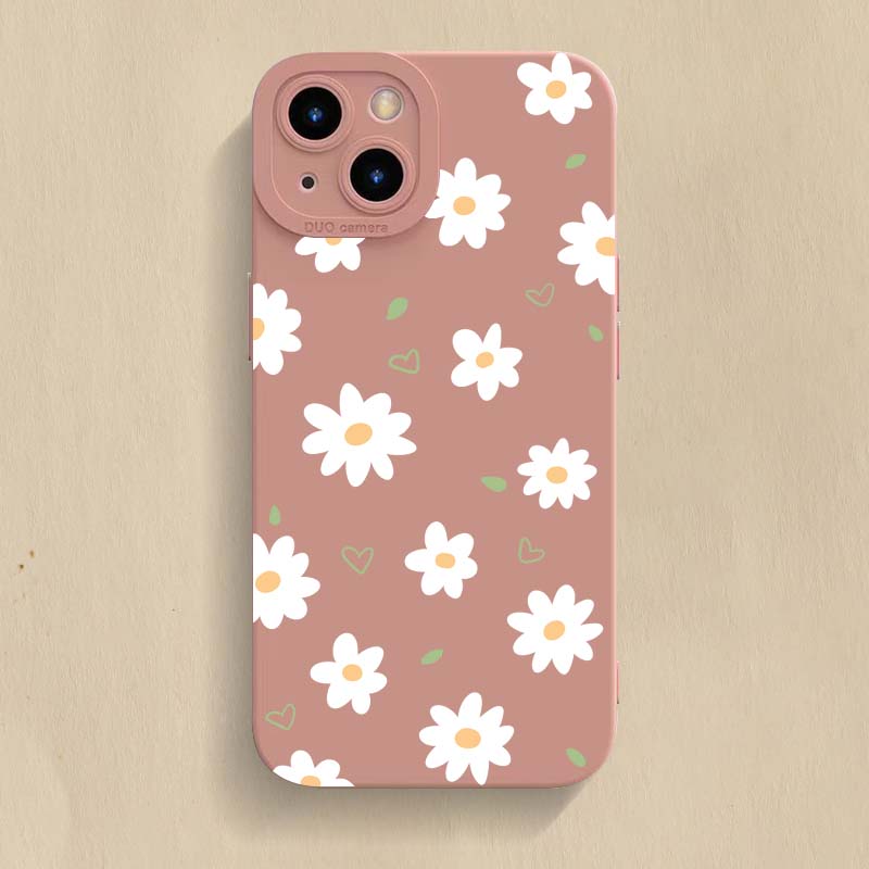 Perforated Edged Heart Flower Painted Phone Case For iPhone 17 16 Pro Max Cases iPhone 15 14 13 12 11 XS X XR 16e 7 8 Plus Cover