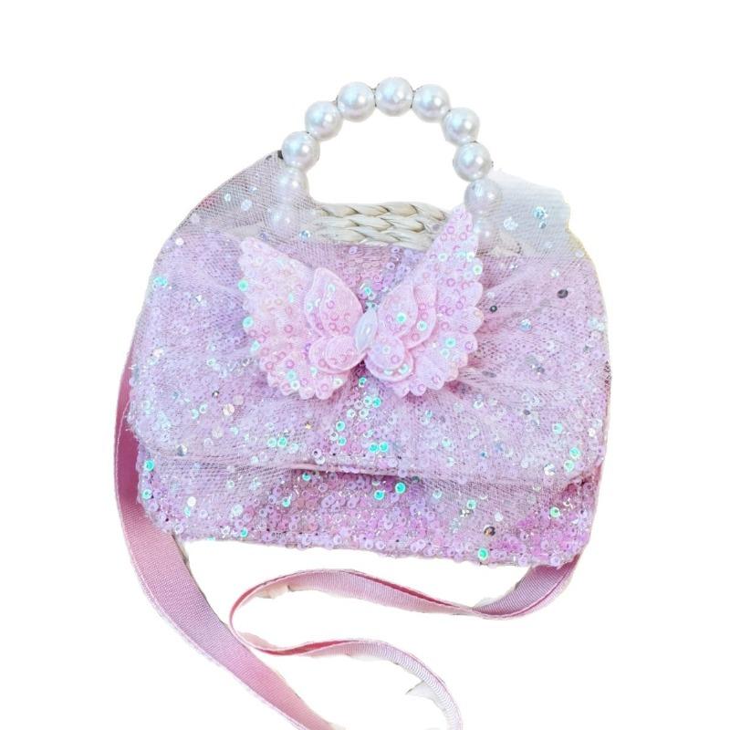 Cute girls' bag:butterfly&pearl details,cartoon rabbit design—crossbody/handheld!Princess-style,perfect for little fashionistas.