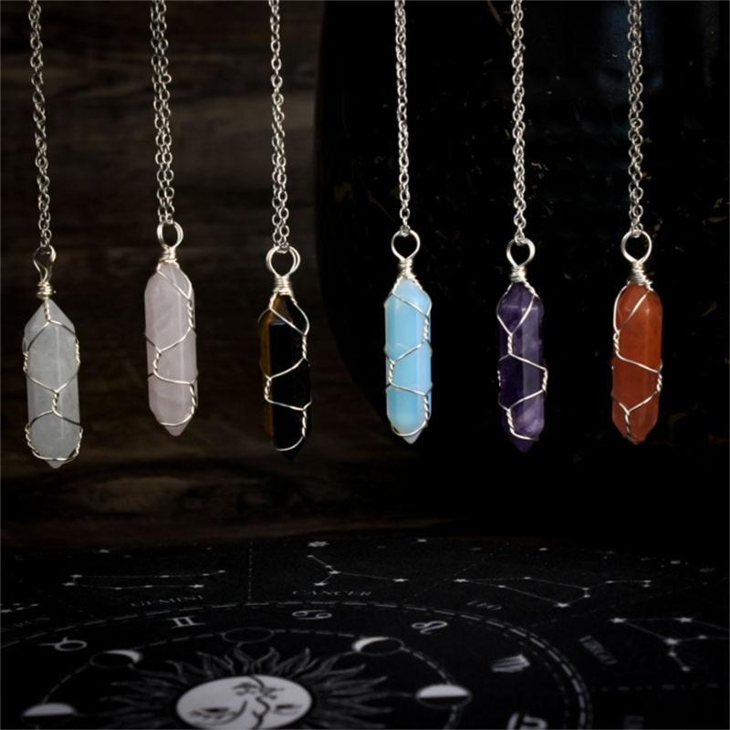 Healing Crystal Pendant Necklaces Pointed Stone Charm Necklace Spiritual Gemstones Pendants Jewelry for Women Girls