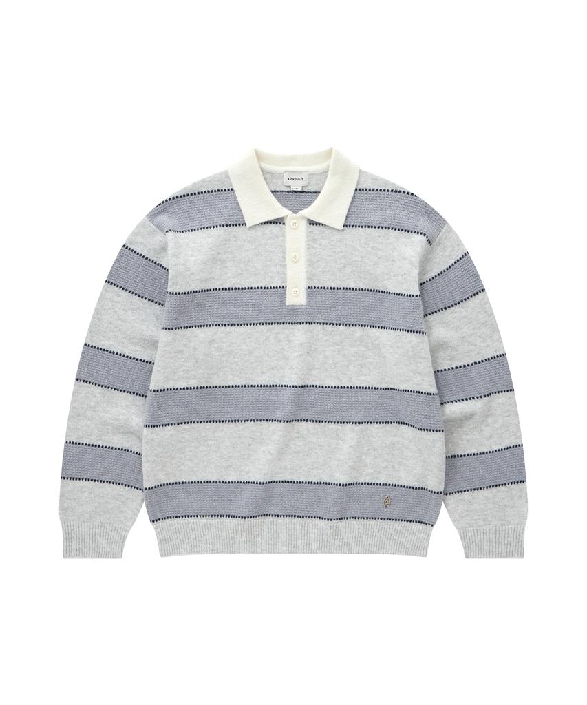 COVERNAT Striped Collar Knit Ash Blue