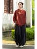 New Women's Cotton Linen Retro Stand Collar Shirt with Frog Buttons