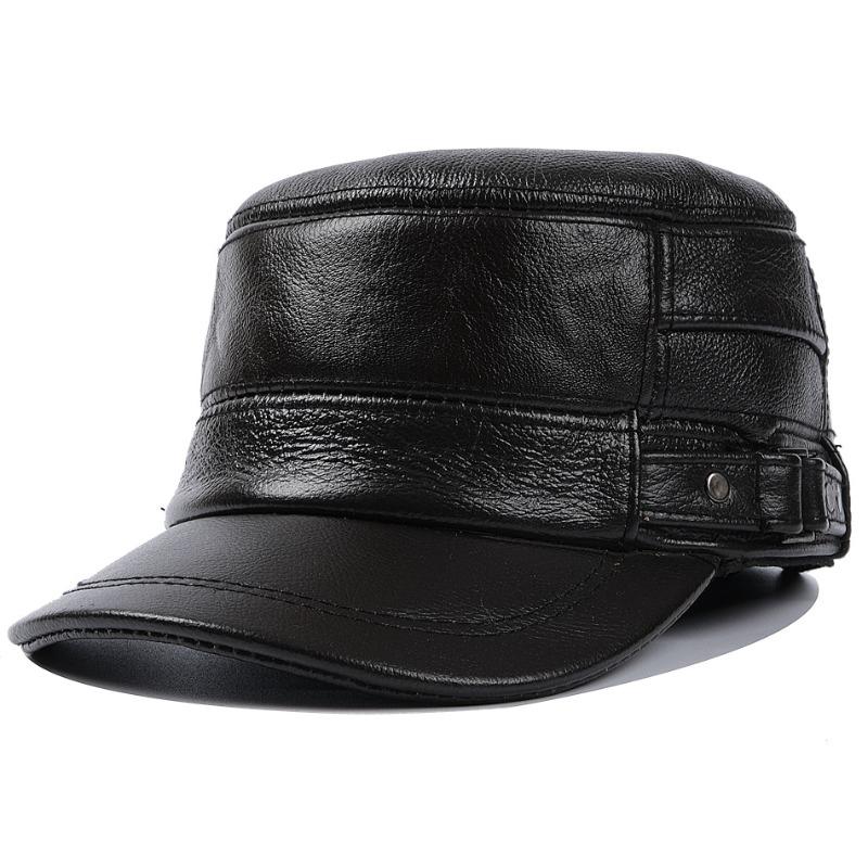 

Шляпа мужская осенне-зимняя кожаная для пожилых, повседневная, с плоским верхом, военная, зимняя, теплая, хлопковая, с защитой ушей Adjustable коричневый