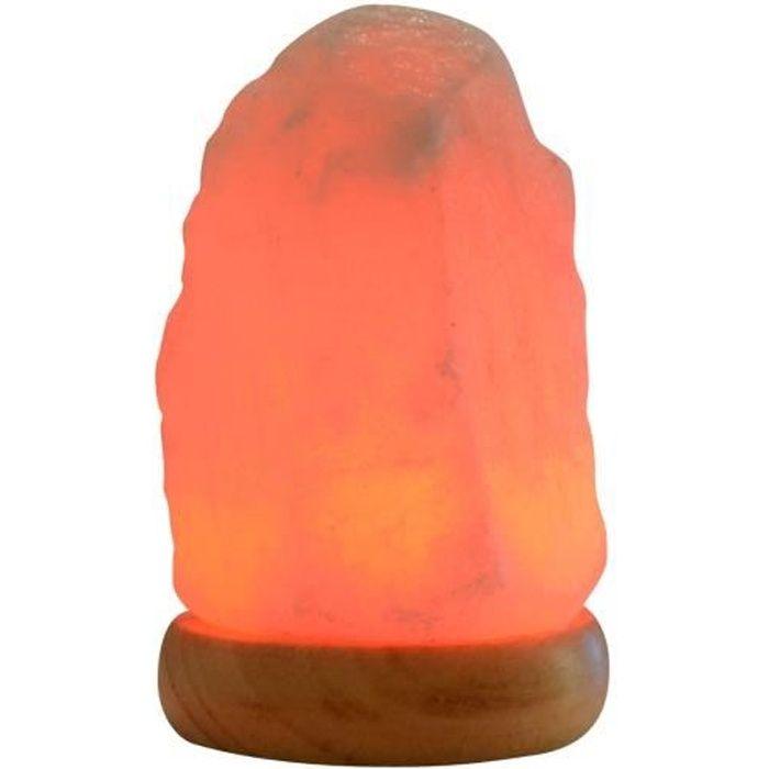 ZEN'AROME - Lampe USB En Cristal De Sel d'Himalaya Rock - Sculptée À La Main - Base En Bois - 7 Cm X 12 Cm