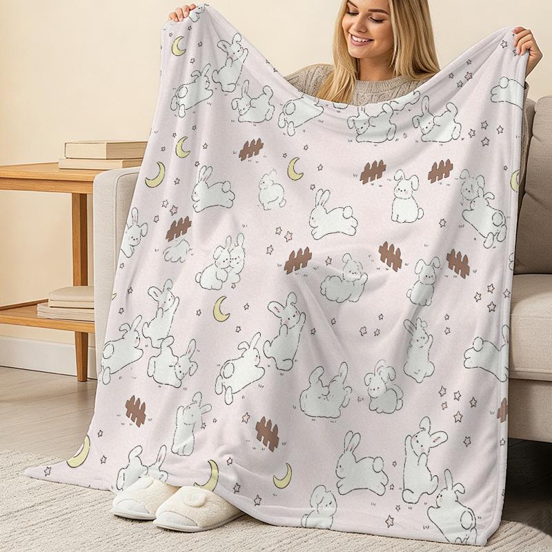 Rabbit Series Flannel Blanket Soft, Lightweight & Cozy,Cute Cartoon Design for Home, Office Napping, Window Seat Decor, Christmas & Halloween
