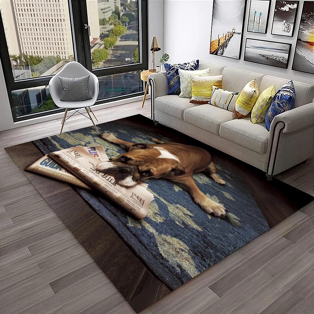 French Pit Bull Dog Pet Cartoon Carpet Rug for Home Living Room Bedroom Sofa Doormat Decor,kids Play Area Rug Non-slip Floor Mat