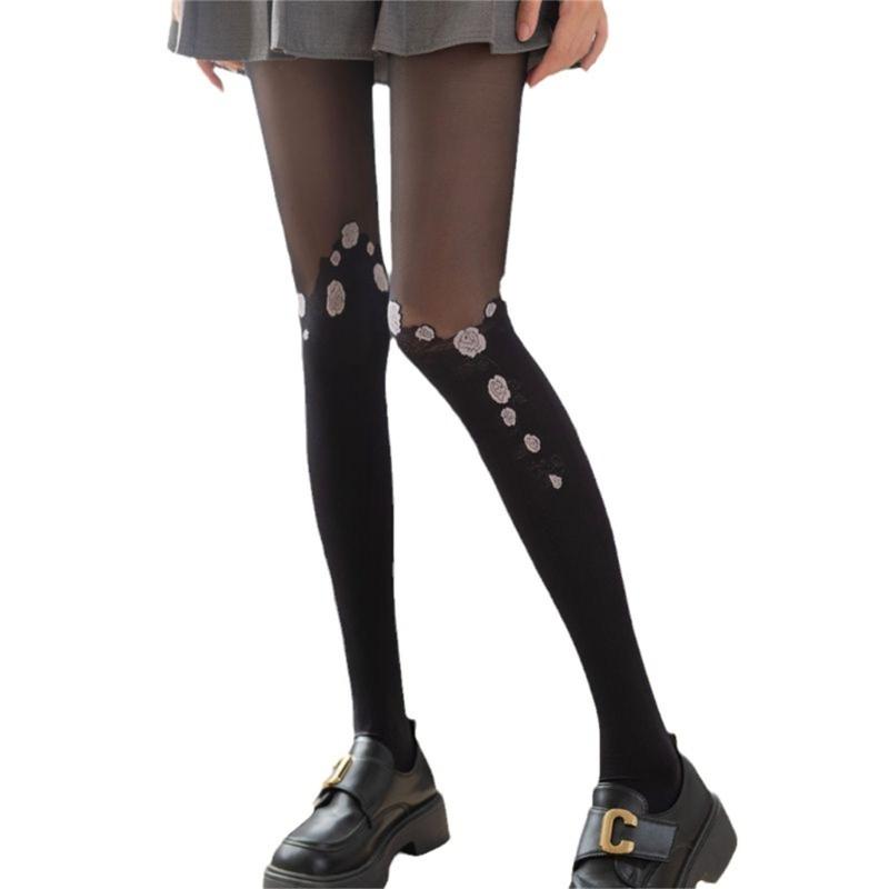 Sheer Tights for Women Flower Patchwork Pantyhose Control Top Thigh Highs Stockings Silk Thin Stockings Tights Hosiery