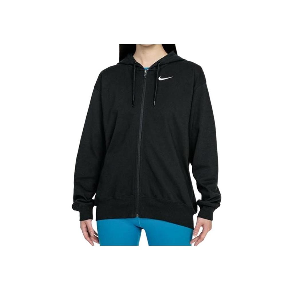 Nike Logo Print Solid Zip Hoodie Jacket Women Outerwear Black DM6416-010