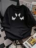 Women'S Casual Short Sleeve T-Shirt - Black Loose Fit Summer Top with Butterfly Print, Soft Glossy Fabric, Machine Washable Round Neck Tee for Everyda