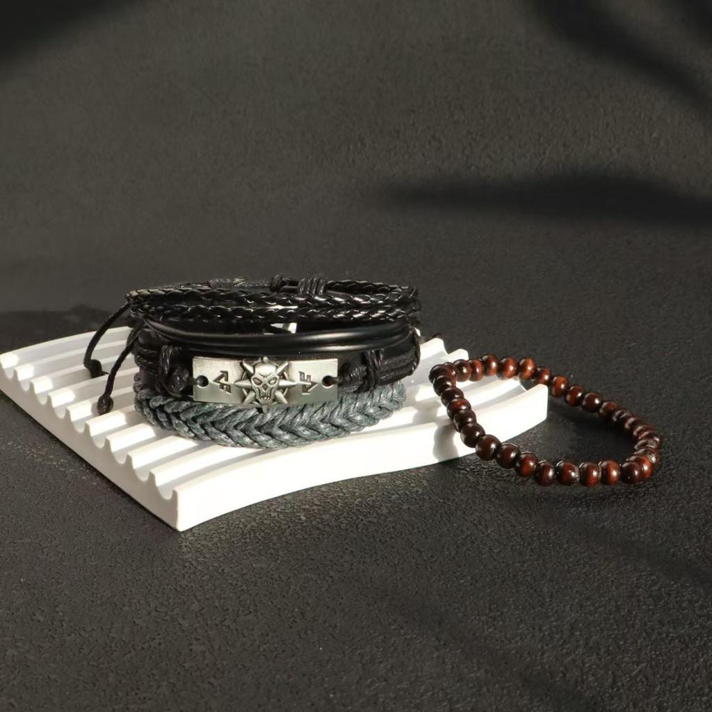 Men's Multi-layer Leather Braided Bracelet - European & American Cowhide, Versatile DIY Design