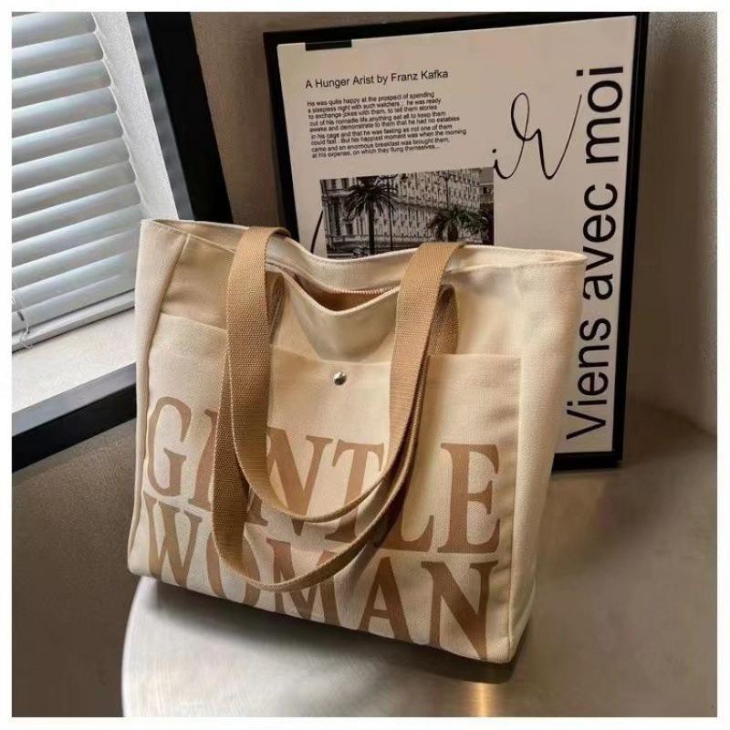 

College Student Canvas Bag Bag Women s Summer 2025 New Large Capacity Tote Bag Versatile One Shoulder Tote Bag thickened canvas + zipper + inner bag