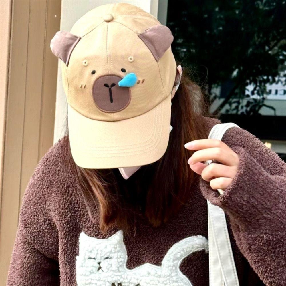 Embroidery Cartoon Sun Hat Korean Style Peaked Cap Simple Capybara Baseball Cap  Female