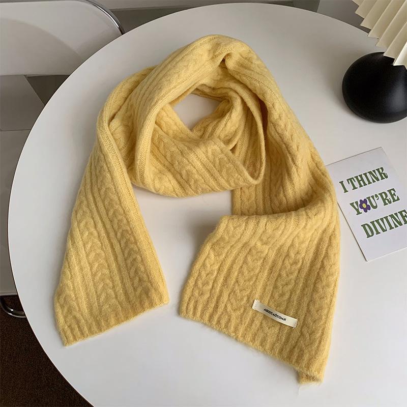Solid Color Korean Style Cable Knit Scarf for Women - Warm Wool Neck Warmer for Autumn and Winter