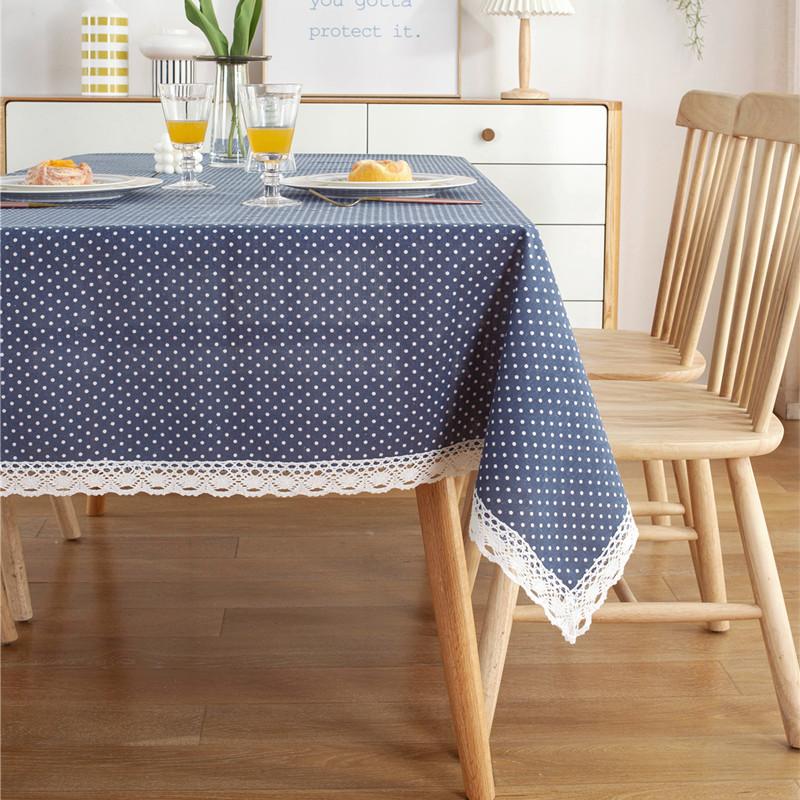 Japanese-Style Polyester-Cotton Simple Yarn-Dyed Plain Fringed Lace Geometric Rectangular Tablecloth Coffee Table Dining Table Cloth