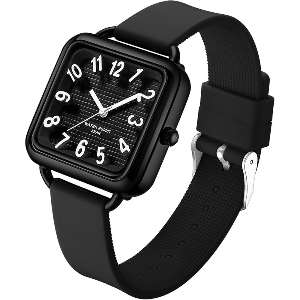 

Unisex Analog Square Face Watch Waterproof Lightweight Silicone Band Casual Timepiece