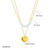 Titanium Steel Layered Pearl Necklace with Heart Pendants
