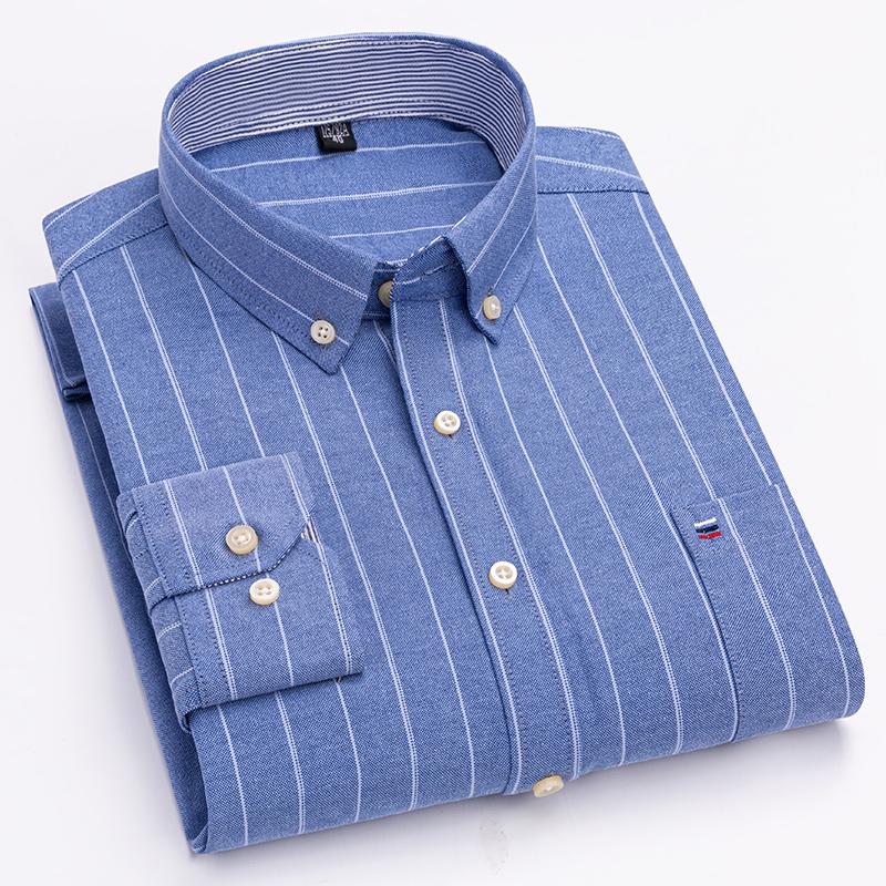 New Size S -7XL Blue Men Shirt Long Sleeve 100% Cotton Oxford Soft Comfortable Regular Fit Quality Business Man Casual Shirts