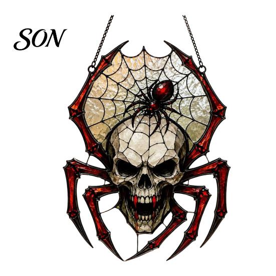 Durable Halloween Home Accessories Wind Chime Skull Spider Suncatcher, Double Side Printed Acrylic Window Retro Horror Party Supplies Ornament,