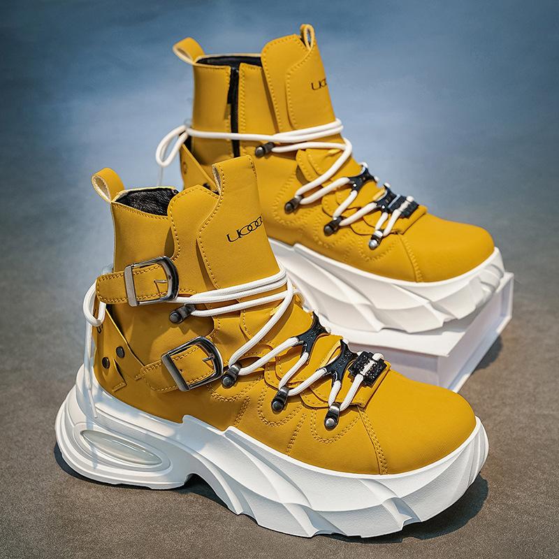 Thick-soled high-top men's shoes, super-hot ruffian handsome fried street heightening Martin boots, men's niche flow locomotive boots