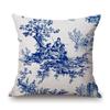 Navy Blue Delft Blue Toile De Jouy Pattern Design Royal Elegant Home Decorative Sofa Throw Pillowcase Cotton Linen Cushion Cover