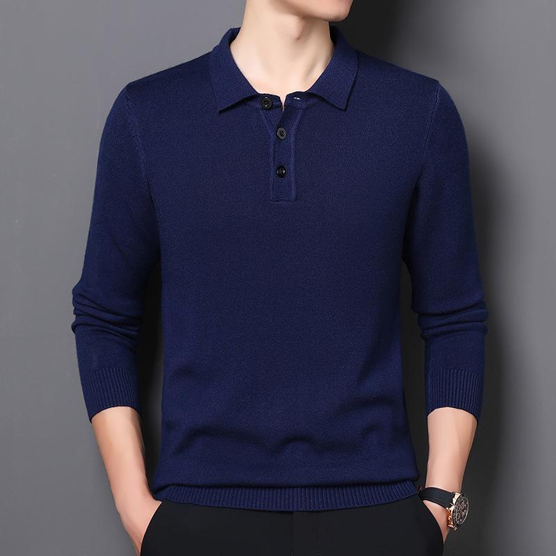 Autumn And Winter Lapel Sweater Medium And Thick Non-Fading Men'S Breathable Long-Sleeved Sweater