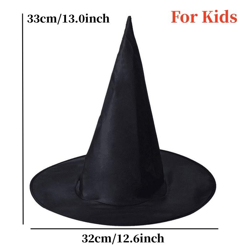 

1 шт. шляпы ведьмы на Хэллоуин для взрослых и детей, черные шляпы ведьмы, маскарадный костюм волшебника, верхние остроконечные шапки, реквизит для косплея, украшение для вечеринки