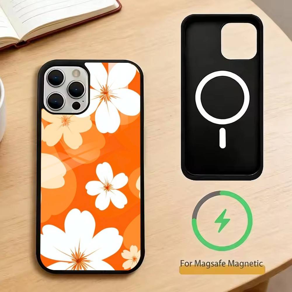 

Orange Flower Phone Case For iPhone17,16,15,14,13,12,11 Plus,Pro Magnetic with Magsafe Wireless Charging iPhone12PROMAX