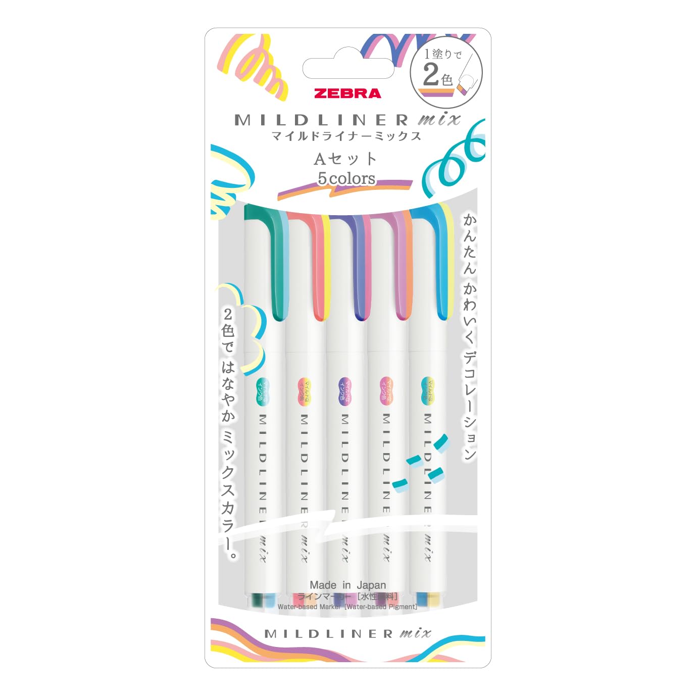

Zebra Mildliner Набор Mix Line A Маркер на водной основе, 5 цветов (WKS23-5C-A)
