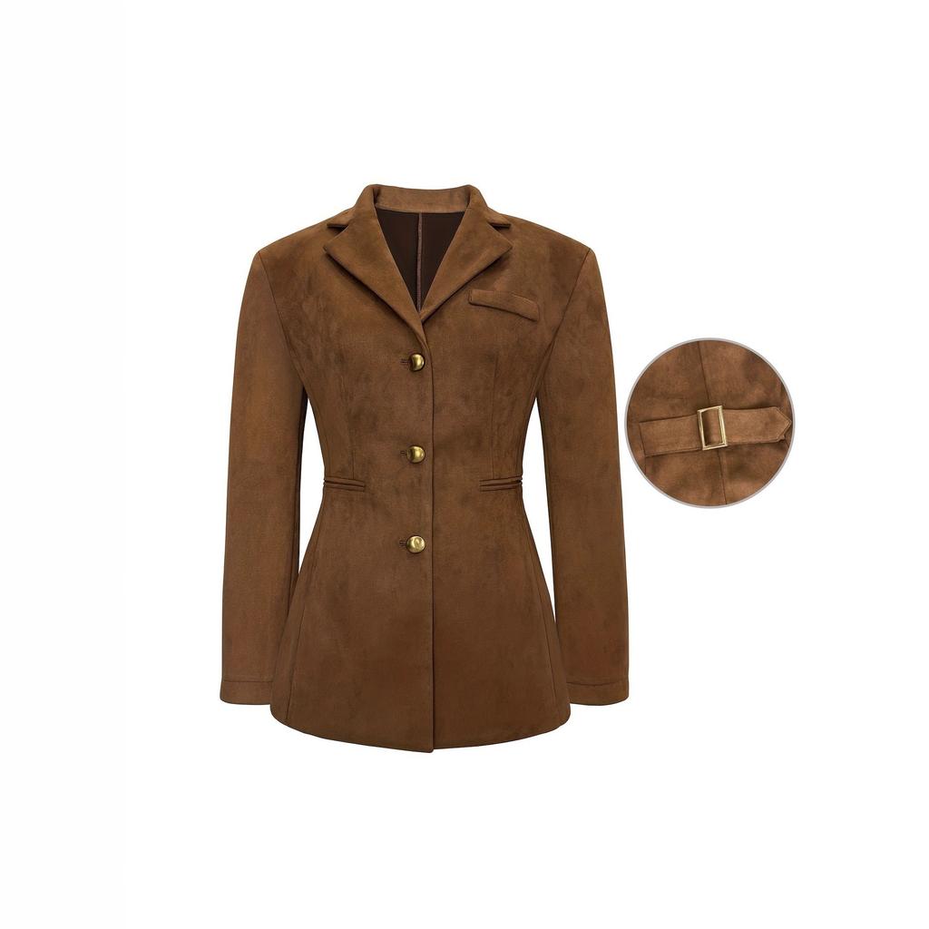 Autumn and Winter New European and American Women's Clothing Deerskin Velvet French Button Long-sleeved Blazer