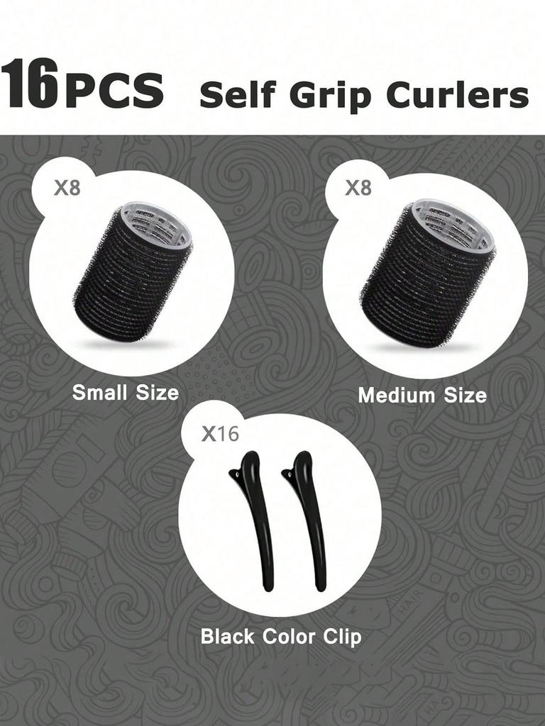 16pcs Self-Adhesive Hair Rollers Set For Different Hair Lengths Heatless Curlers With Clips As Diy Hair Styling Tool