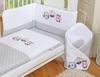 Children's Bedding Set 120x90cm with a 3-piece Bumper, Gray Owls, with Gray and Pink Embroidery