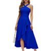 Vestido Midi Sexy Rojo para Mujer con Cruces en el Cuello Halter Volantes Dobladillo Asimétrico Sin Mangas Elegante para Noche Cóctel Boda Dama de Honor Fiesta Formal Baile de Fin de Curso