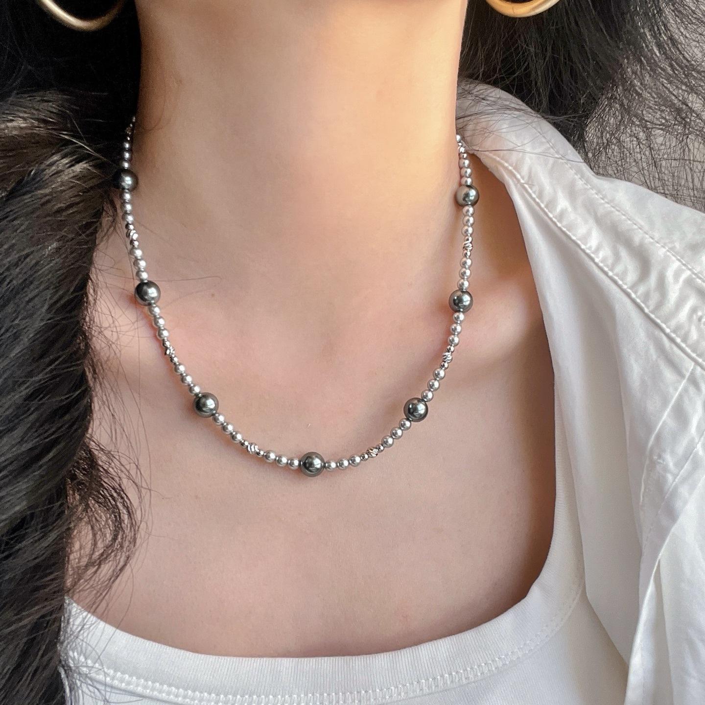 

4Mm Retro High Quality 7A Imperial Green Natural Chalcedony Multi-Layer Design Sweater Chain Necklace Collarbone Chain Female