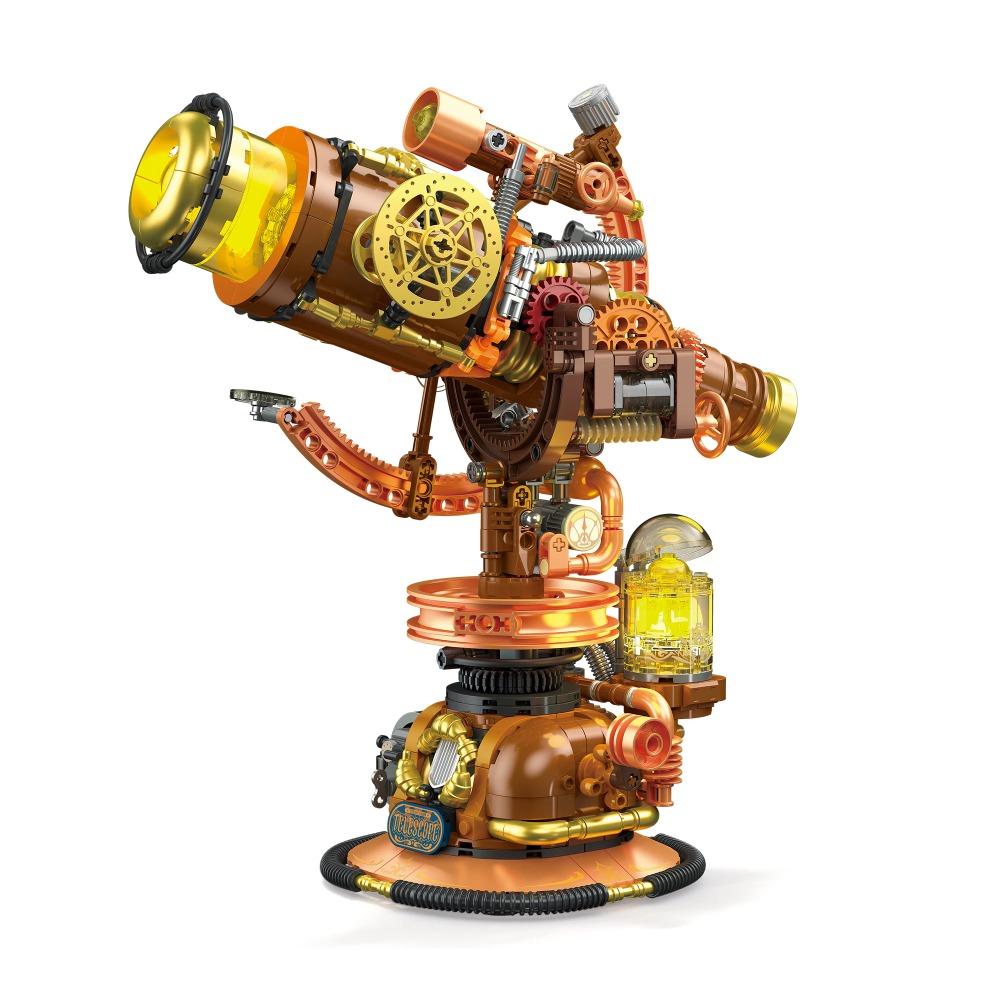 797PCS Steampunk Mechanical Telescope Building Blocks Set, Desktop Ornament, Educational Assembly Toy, Kids Birthday Toy Gift