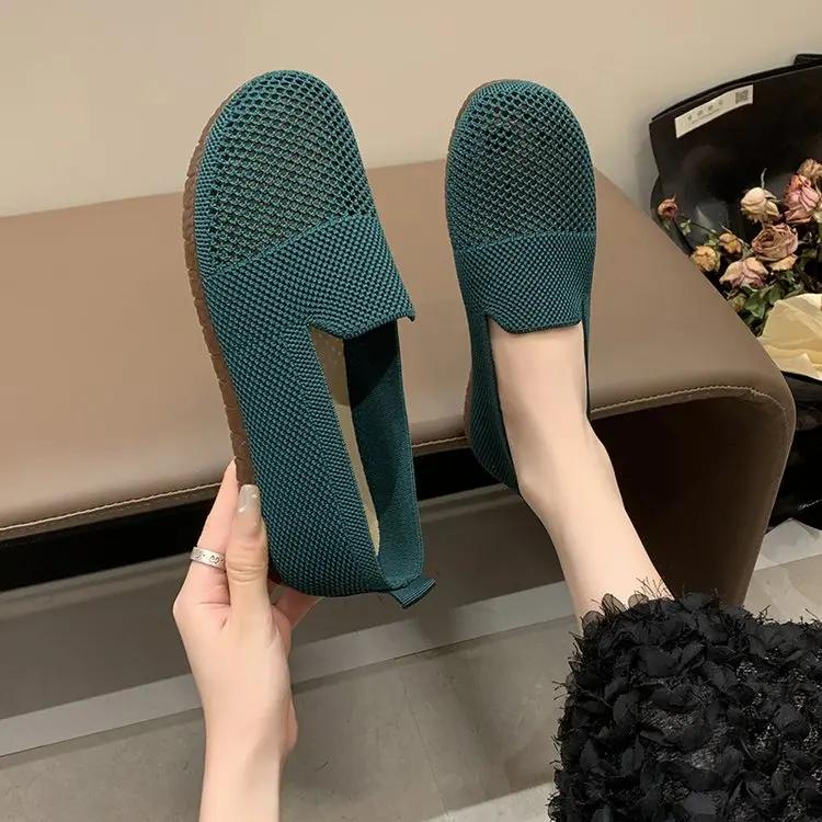 

2025New Summer Mesh Square Toe Breathable Women Shoes Fashion Hollow Out Casual Flat Shoes for Women Zapatos De Mujer 35 зелений